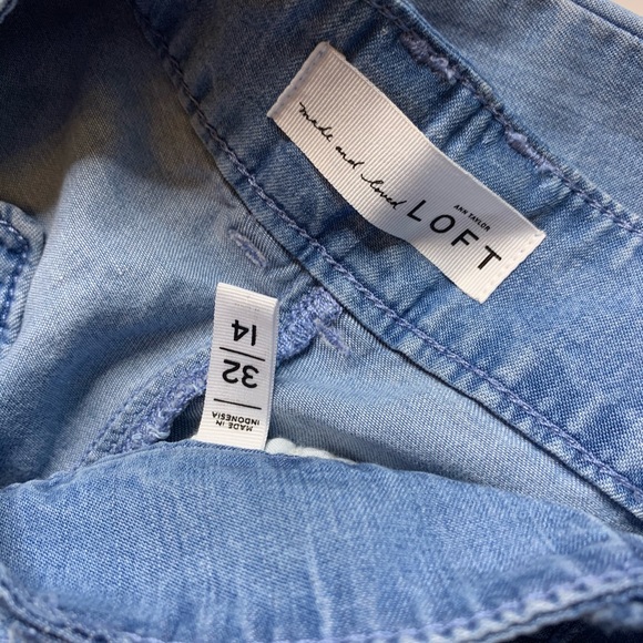 LOFT Chambray Tie Waist Wide Leg Pants Blue Lightweight Size 14 Size 32 - Picture 5 of 5